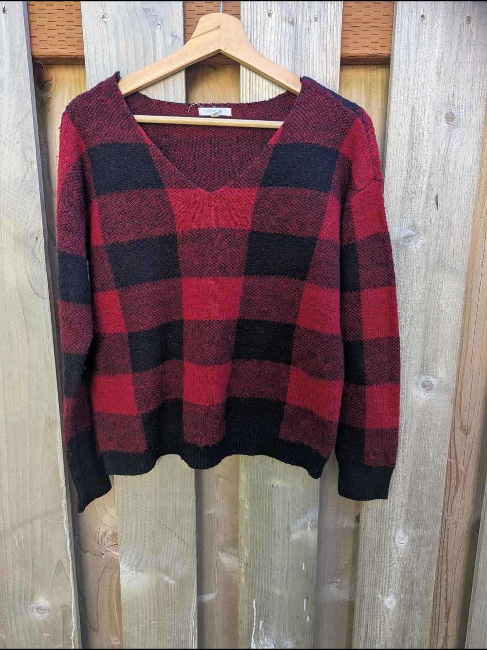 Maurices Red and Black Knit V-Neck Sweater